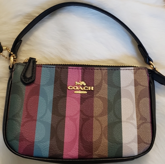 NWT AUTH Coach Nolita 15 Wristlet In Signature Canvas With Stripe